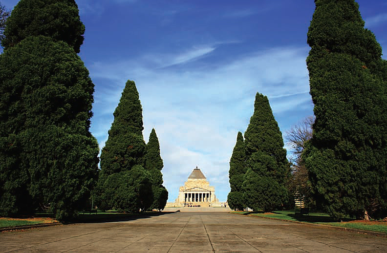 Figure 1. the shrine of remembrance in Melbourne, Victoria, Australia, approached along the avenue from the west.